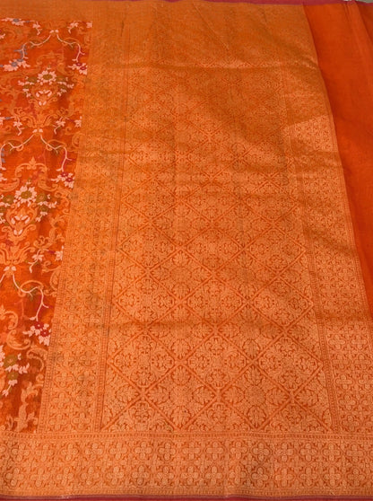 Orange Banarasi Kora Jamdani Silk Handwoven Saree