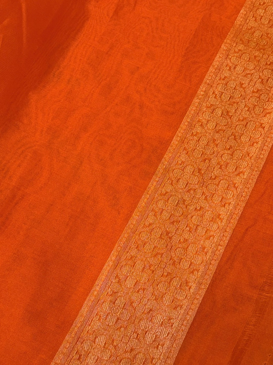 Orange Banarasi Kora Jamdani Silk Handwoven Saree