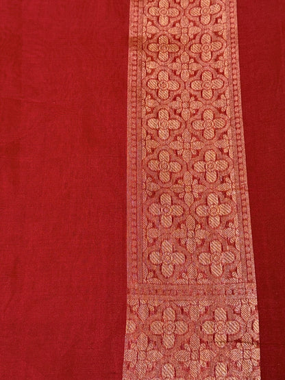 Red Banarasi Kora Jamdani Silk Handwoven Saree