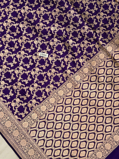 Purple Banarasi Pure Katan Silk Saree | Pure Silk | Cutwork Technique | Banarasi Katan Silk Saree