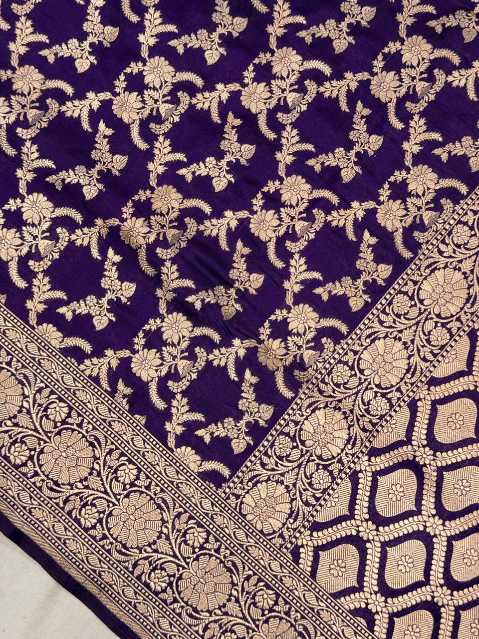 Purple Banarasi Pure Katan Silk Saree | Pure Silk | Cutwork Technique | Banarasi Katan Silk Saree
