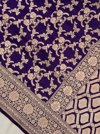 Purple Banarasi Pure Katan Silk Saree | Pure Silk | Cutwork Technique | Banarasi Katan Silk Saree