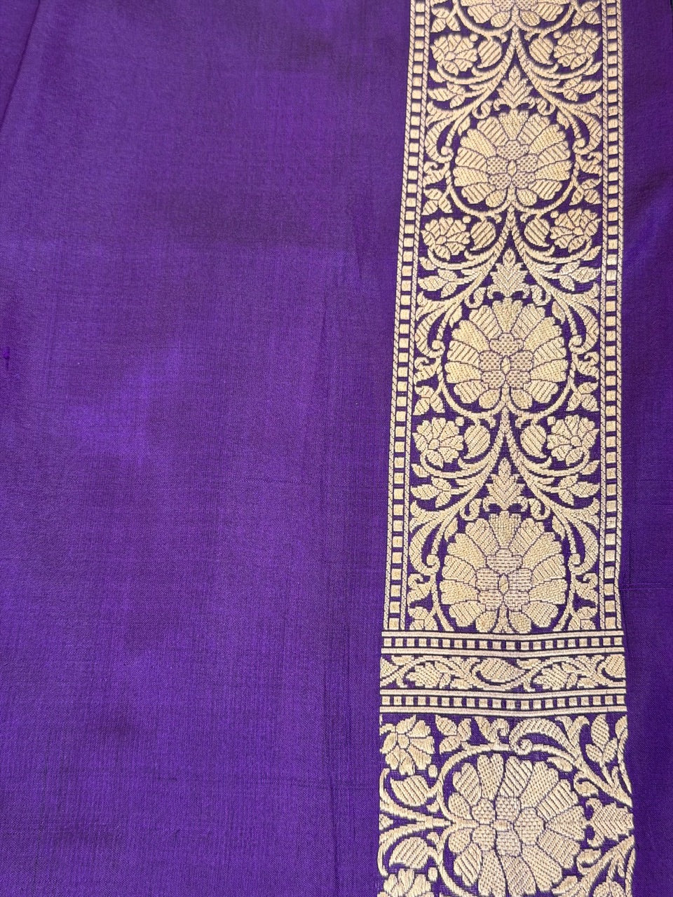 Purple Banarasi Pure Katan Silk Saree | Pure Silk | Cutwork Technique | Banarasi Katan Silk Saree