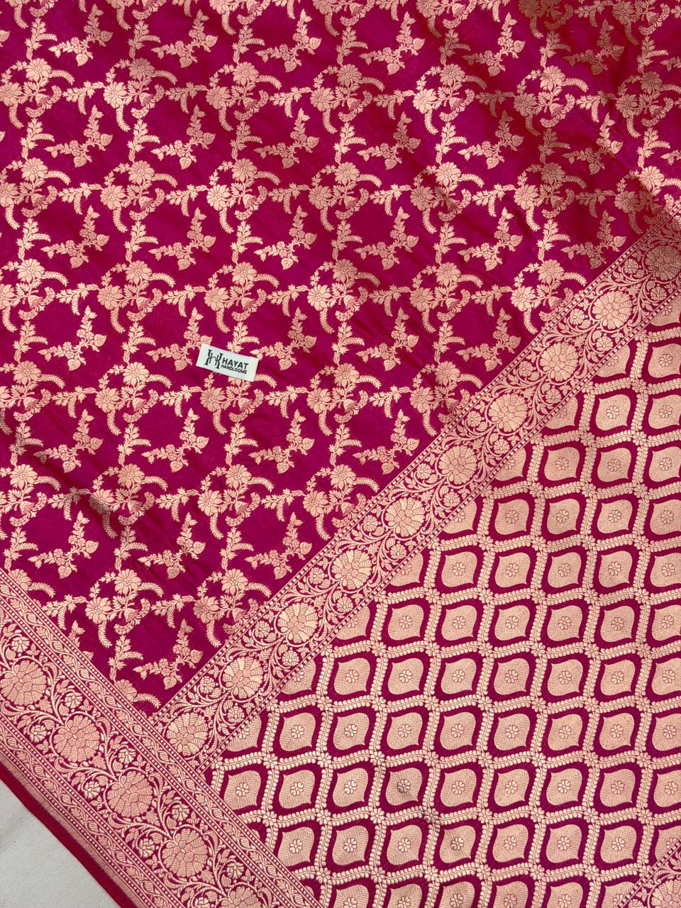 Rani Pink Banarasi Pure Katan Silk Saree | Pure Silk | Cutwork Technique | Banarasi Katan Silk Saree