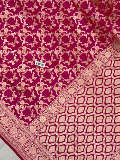 Rani Pink Banarasi Pure Katan Silk Saree | Pure Silk | Cutwork Technique | Banarasi Katan Silk Saree