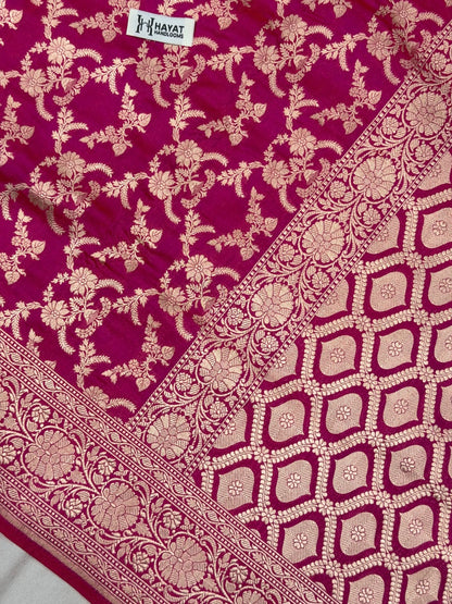 Rani Pink Banarasi Pure Katan Silk Saree | Pure Silk | Cutwork Technique | Banarasi Katan Silk Saree