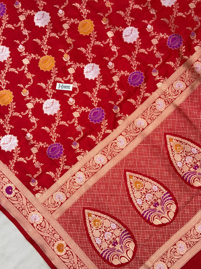 Red Banarasi Pure Katan Silk Saree | Pure Silk | Cutwork Technique | Banarasi Katan Silk Saree