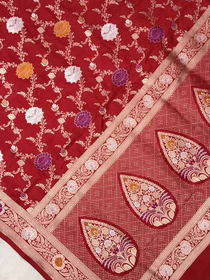 Red Banarasi Pure Katan Silk Saree | Pure Silk | Cutwork Technique | Banarasi Katan Silk Saree