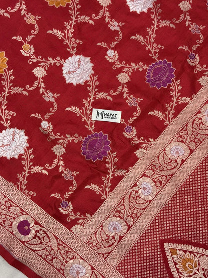 Red Banarasi Pure Katan Silk Saree | Pure Silk | Cutwork Technique | Banarasi Katan Silk Saree