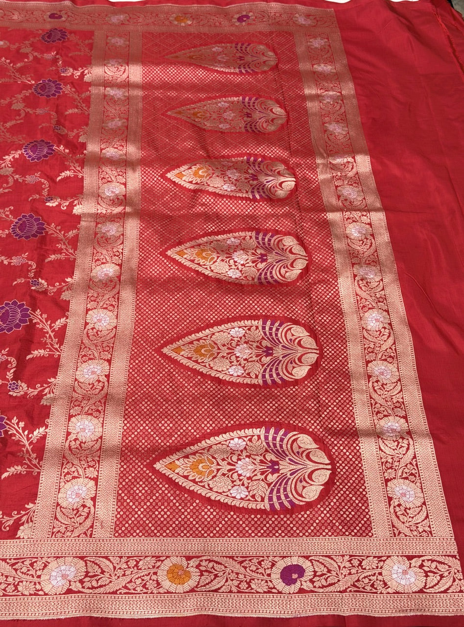 Red Banarasi Pure Katan Silk Saree | Pure Silk | Cutwork Technique | Banarasi Katan Silk Saree