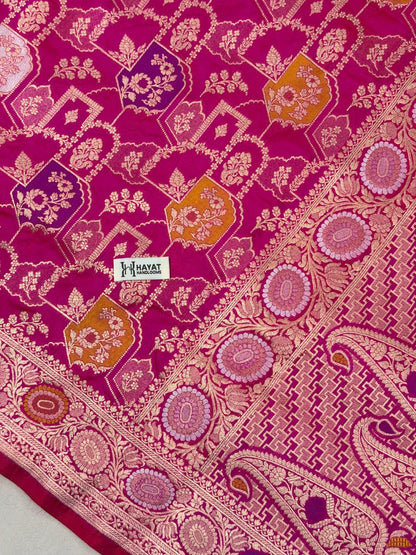 Rani Pink Banarasi Pure Katan Silk Saree | Pure Silk | Cutwork Technique | Banarasi Katan Silk Saree