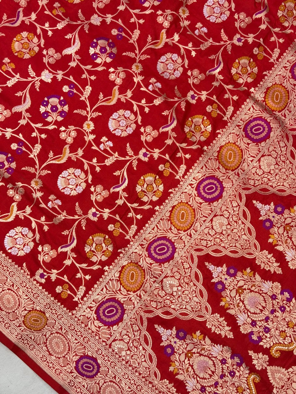 Red Banarasi Pure Katan Silk Saree | Pure Silk | Cutwork Technique | Banarasi Katan Silk Saree