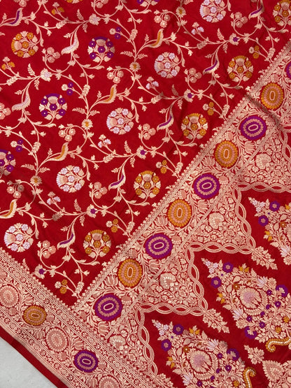 Red Banarasi Pure Katan Silk Saree | Pure Silk | Cutwork Technique | Banarasi Katan Silk Saree