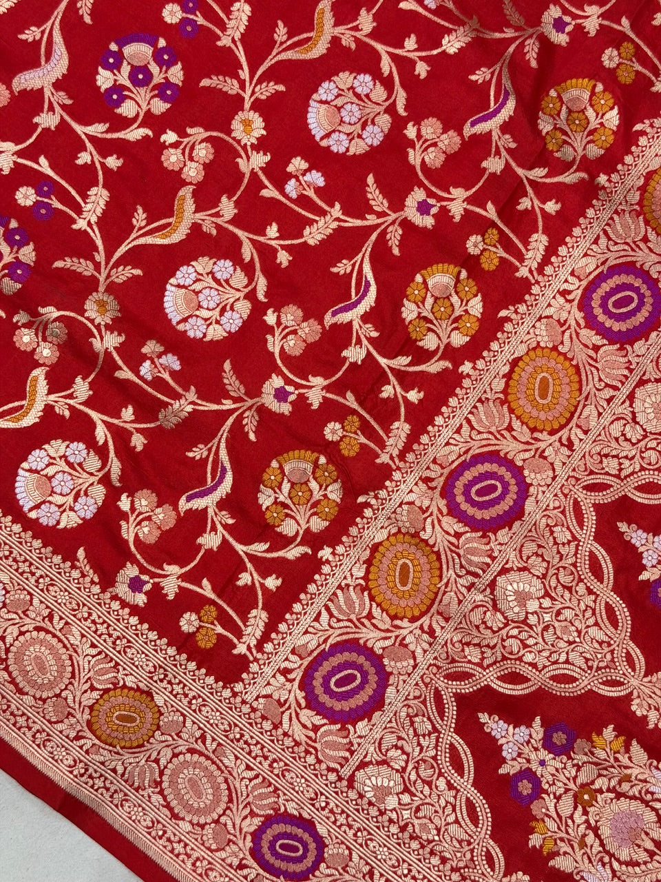 Red Banarasi Pure Katan Silk Saree | Pure Silk | Cutwork Technique | Banarasi Katan Silk Saree