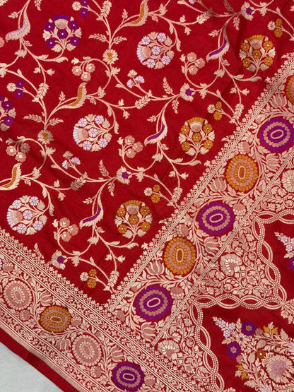 Red Banarasi Pure Katan Silk Saree | Pure Silk | Cutwork Technique | Banarasi Katan Silk Saree