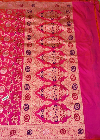 Rani Pink Banarasi Pure Katan Silk Saree | Pure Silk | Cutwork Technique | Banarasi Katan Silk Saree