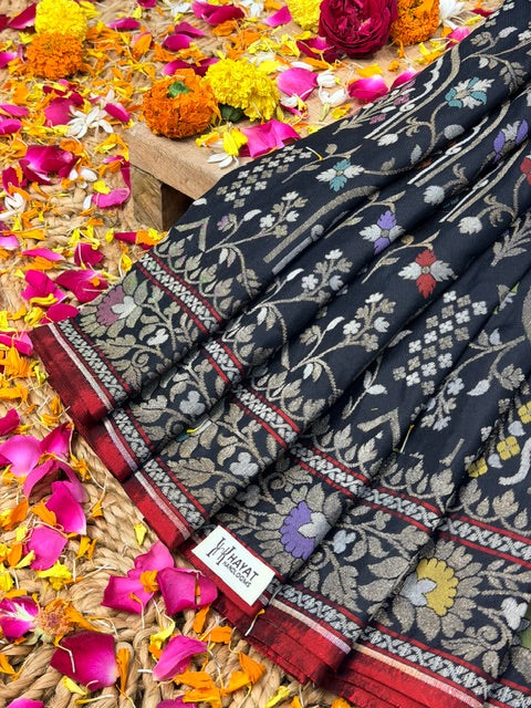 Black Pure Banarasi Ektara Jamdani Silk Handwoven Saree