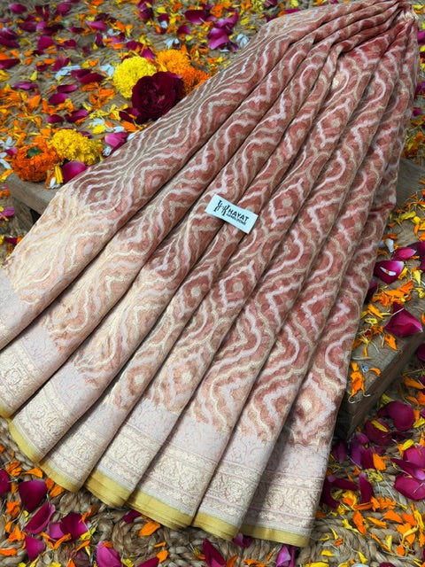 Rust Brown Pure kora tissue Handloom banarasi saree