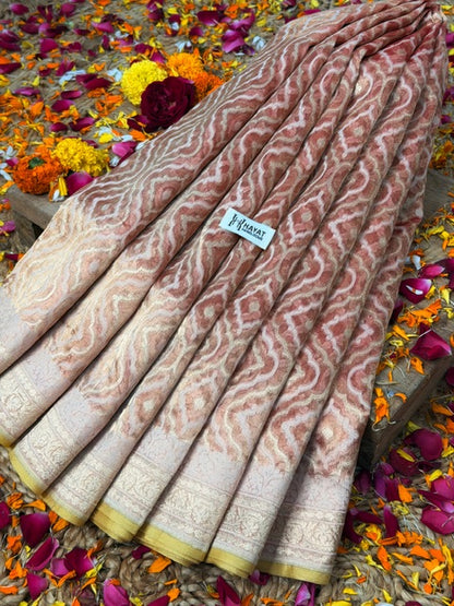 Rust Brown Pure kora tissue Handloom banarasi saree
