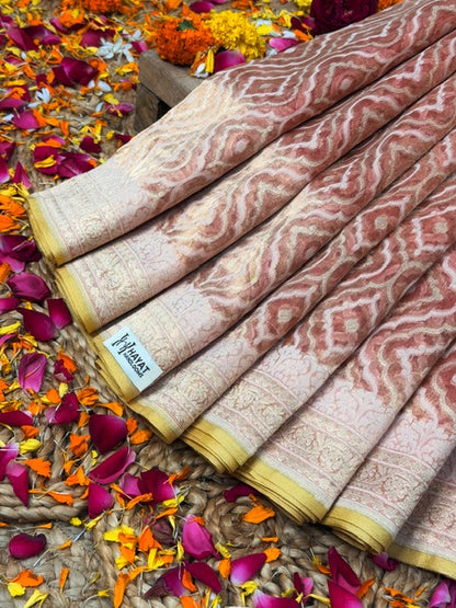 Rust Brown Pure kora tissue Handloom banarasi saree