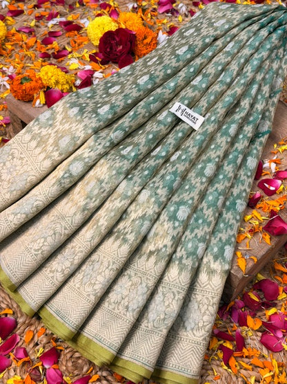 Sage Green Pure kora tissue Handloom banarasi saree