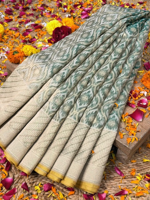 Sage Green Pure kora tissue Handloom banarasi saree