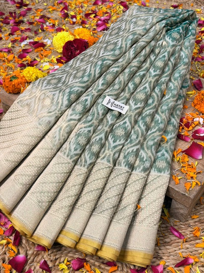 Sage Green Pure kora tissue Handloom banarasi saree