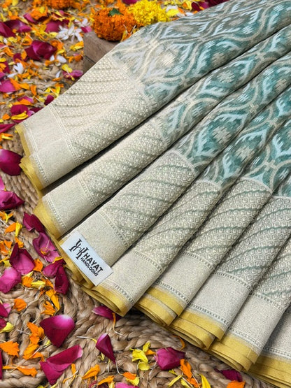 Sage Green Pure kora tissue Handloom banarasi saree
