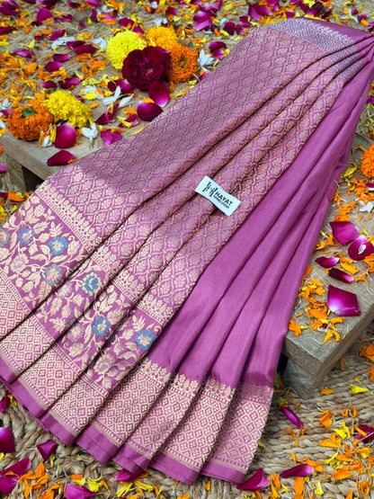 Dusty Rose Pink Pure katan silk handvowen banarasi saree