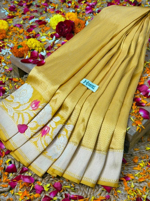 Mango Yellow Pure katan silk handvowen banarasi saree
