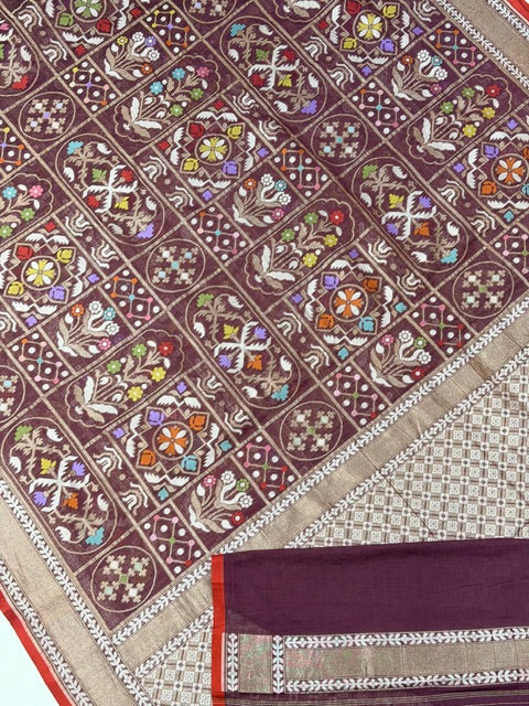 Coffee brown Banarasi cotton Jamdani handloom Saree