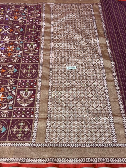 Coffee brown Banarasi cotton Jamdani handloom Saree