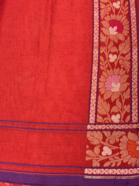 Red Banarasi cotton Jamdani handloom Saree