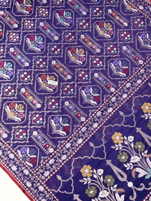 Purple Banarasi cotton Jamdani handloom Saree