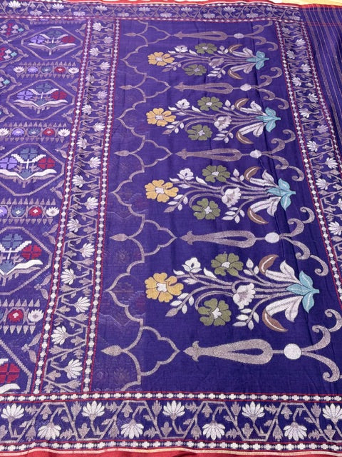 Purple Banarasi cotton Jamdani handloom Saree