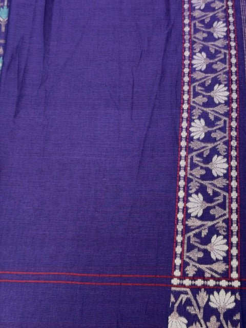 Purple Banarasi cotton Jamdani handloom Saree