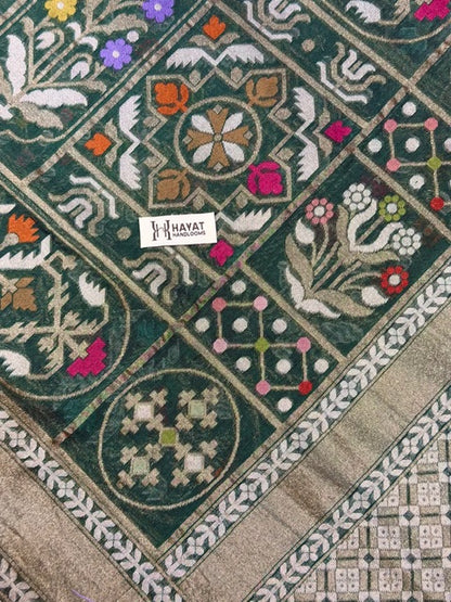 Forest green Banarasi cotton Jamdani handloom Saree