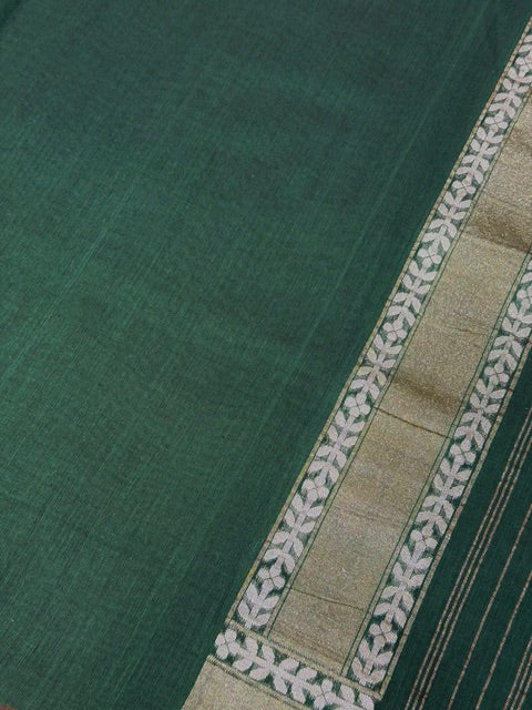 Forest green Banarasi cotton Jamdani handloom Saree