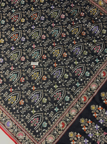 Black Pure Banarasi Ektara Jamdani Silk Handwoven Saree