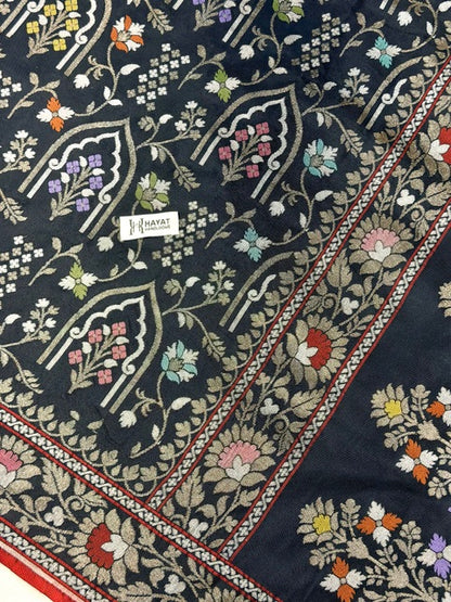 Black Pure Banarasi Ektara Jamdani Silk Handwoven Saree