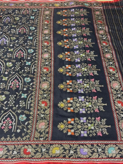Black Pure Banarasi Ektara Jamdani Silk Handwoven Saree