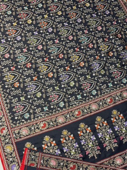 Black Pure Banarasi Ektara Jamdani Silk Handwoven Saree