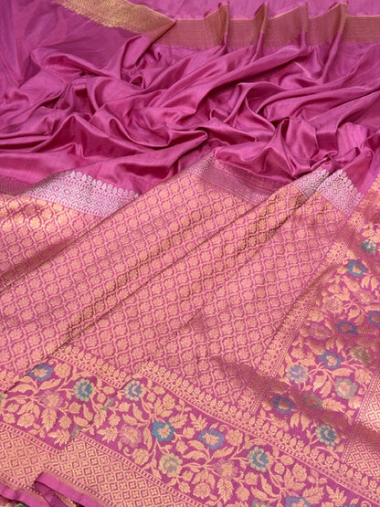Dusty Rose Pink Pure katan silk handvowen banarasi saree