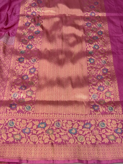 Dusty Rose Pink Pure katan silk handvowen banarasi saree