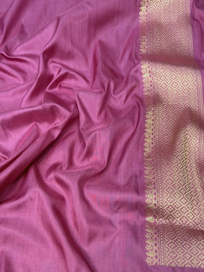 Dusty Rose Pink Pure katan silk handvowen banarasi saree