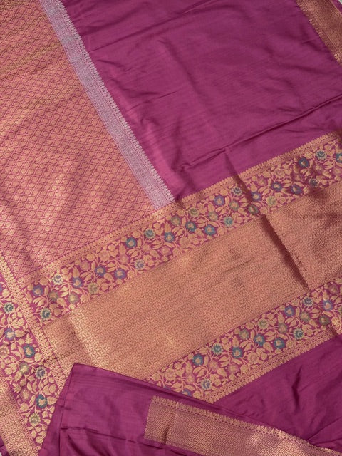 Dusty Rose Pink Pure katan silk handvowen banarasi saree