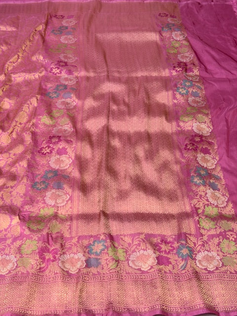 Dusty Rose Pink Pure katan silk handvowen banarasi saree