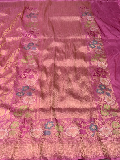 Dusty Rose Pink Pure katan silk handvowen banarasi saree