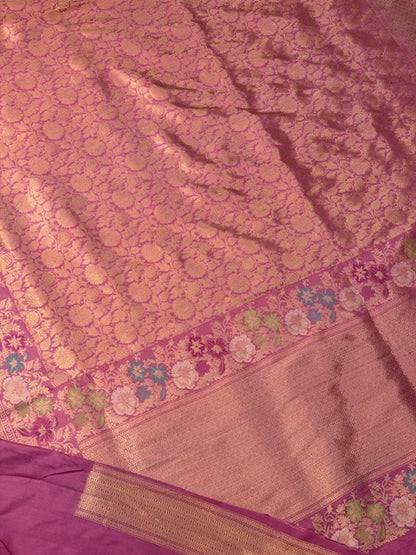 Dusty Rose Pink Pure katan silk handvowen banarasi saree