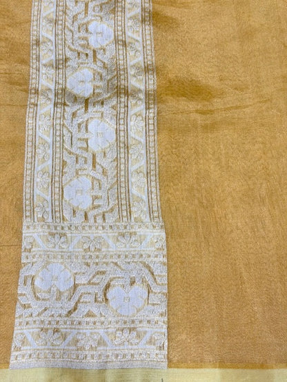 Cream Beige Pure kora tissue Handloom banarasi saree